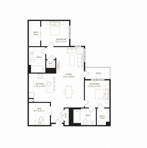Floor plan for 2 beds, 2 baths, 1330 sqft